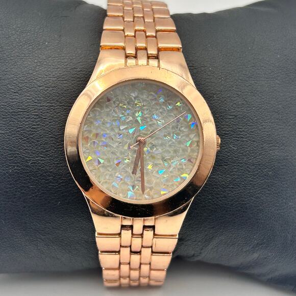 Accutime Crystal Dial Rose Gold 34mm Women’s Watch Working - Picture 1 of 8